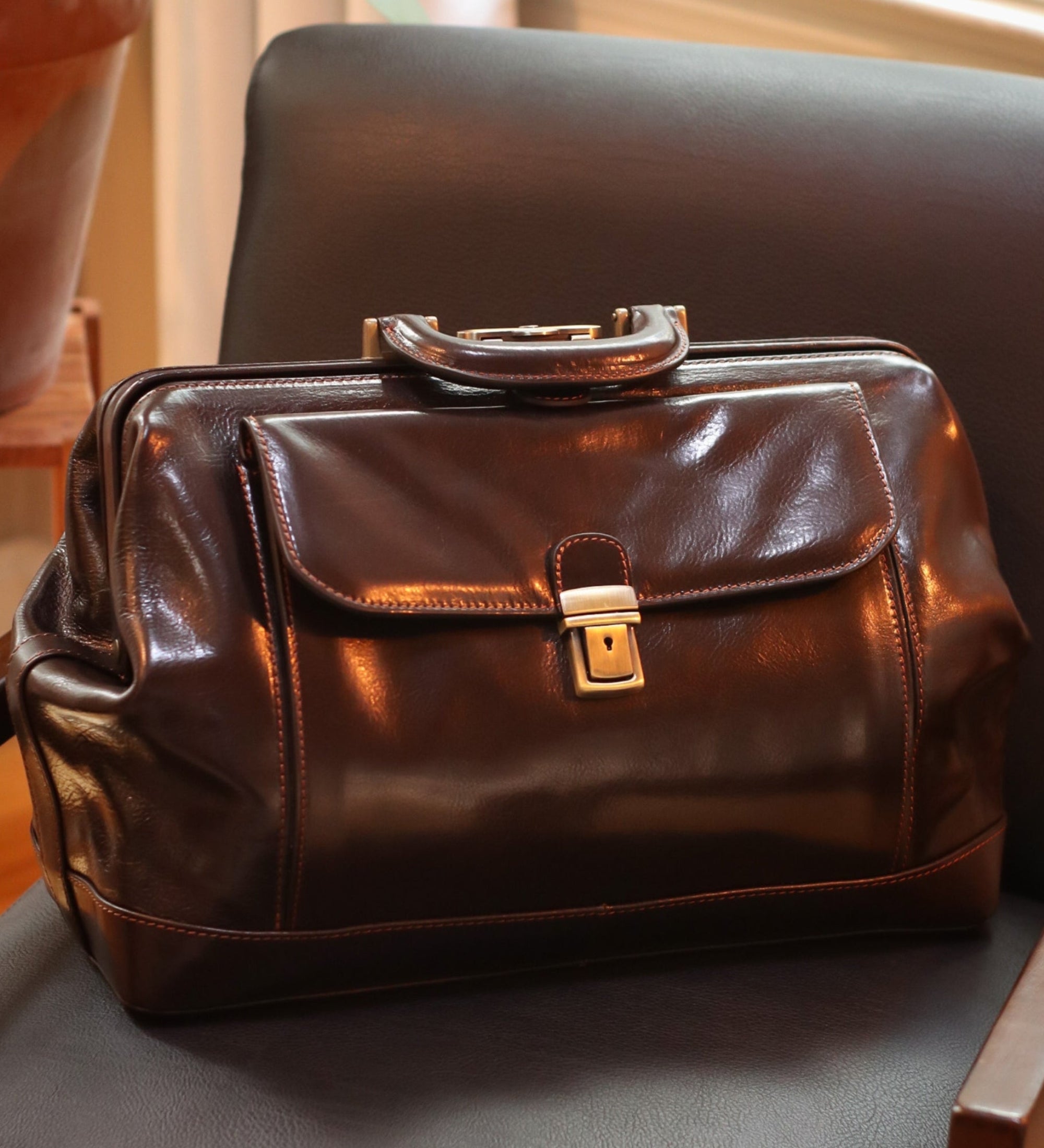 Large Italian Leather Doctor Bag for Women