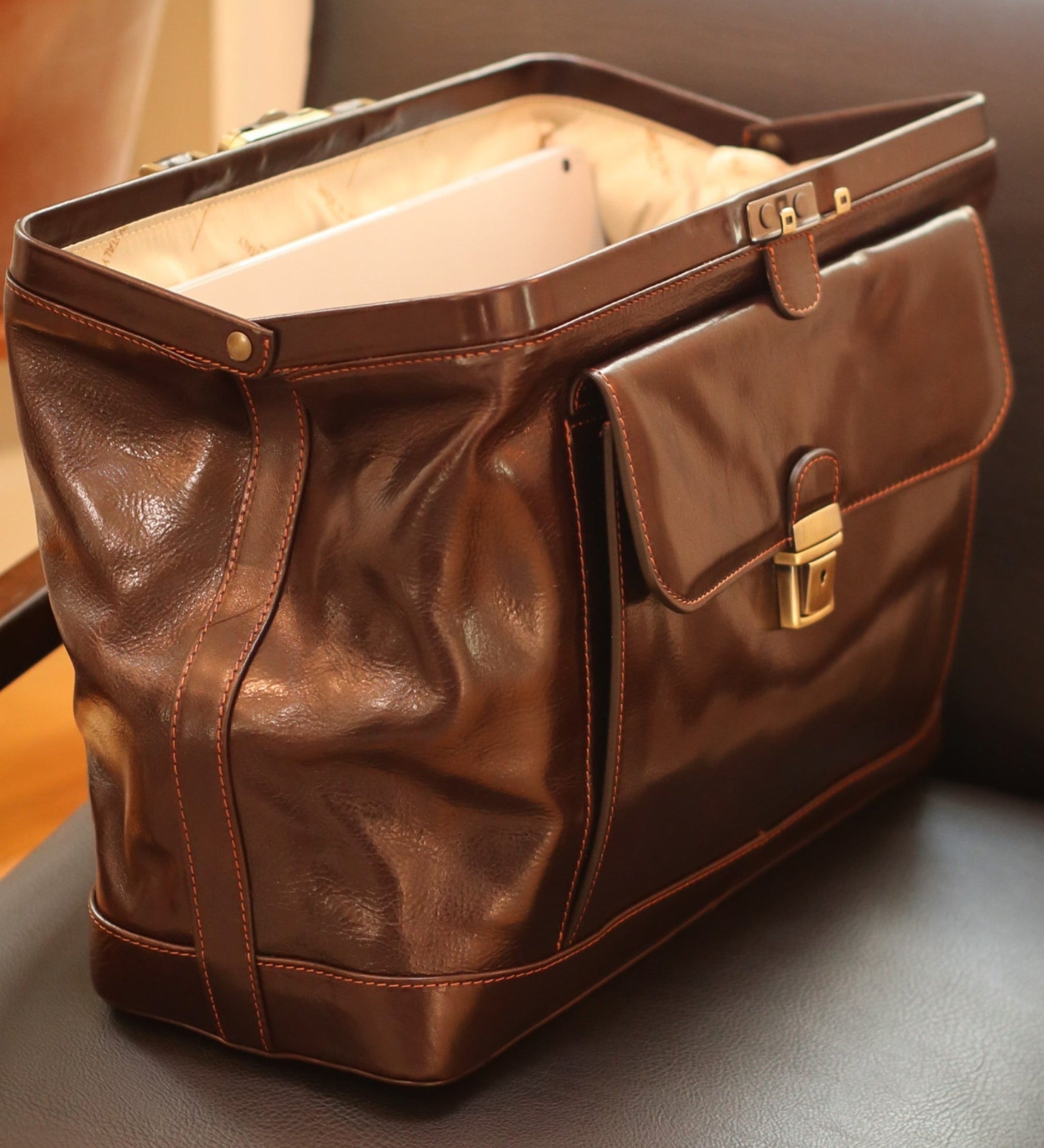 Large Italian Leather Doctor Bag for Women