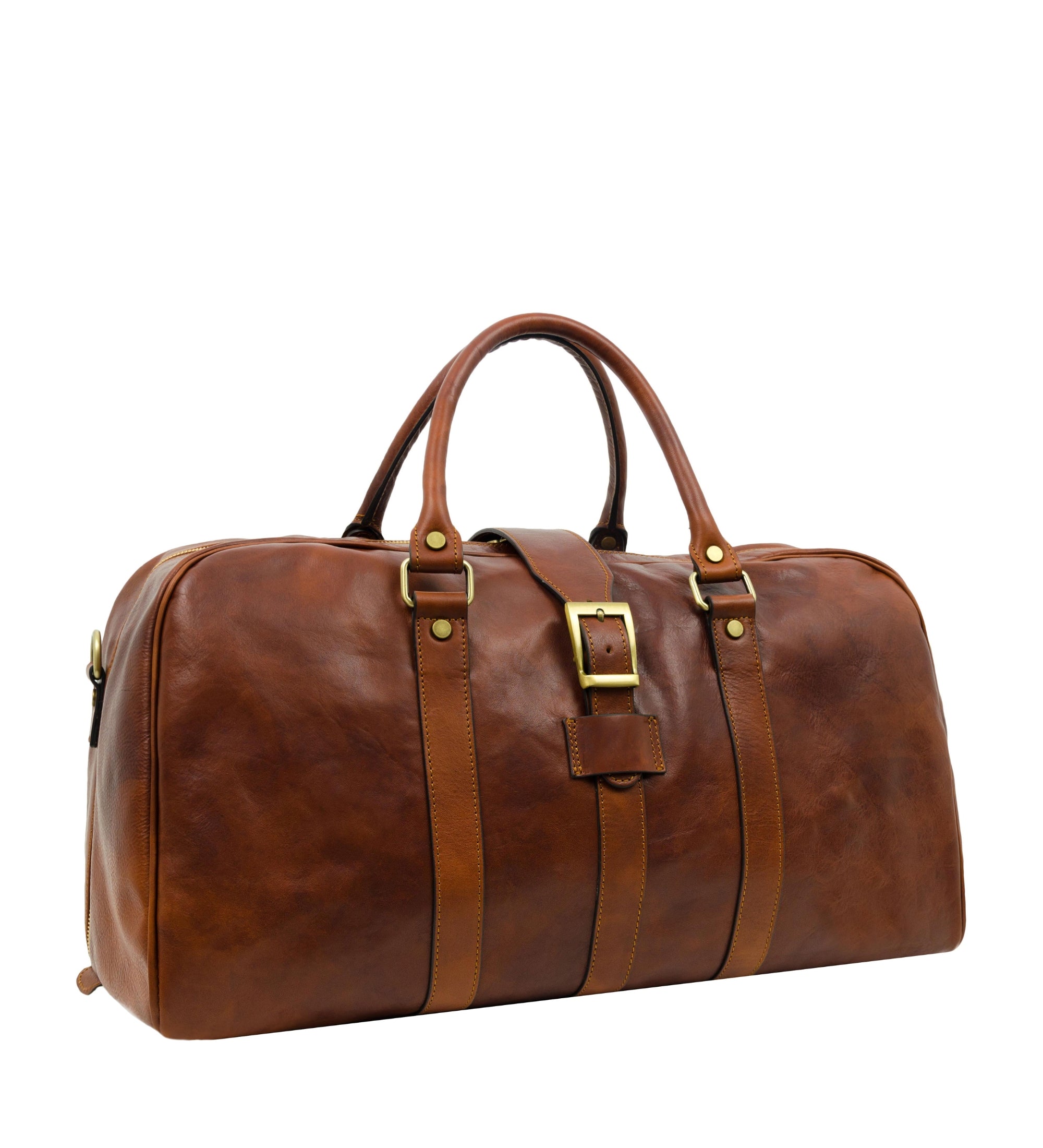 Womens Cognac Brown Matte Leather Travel Bag
