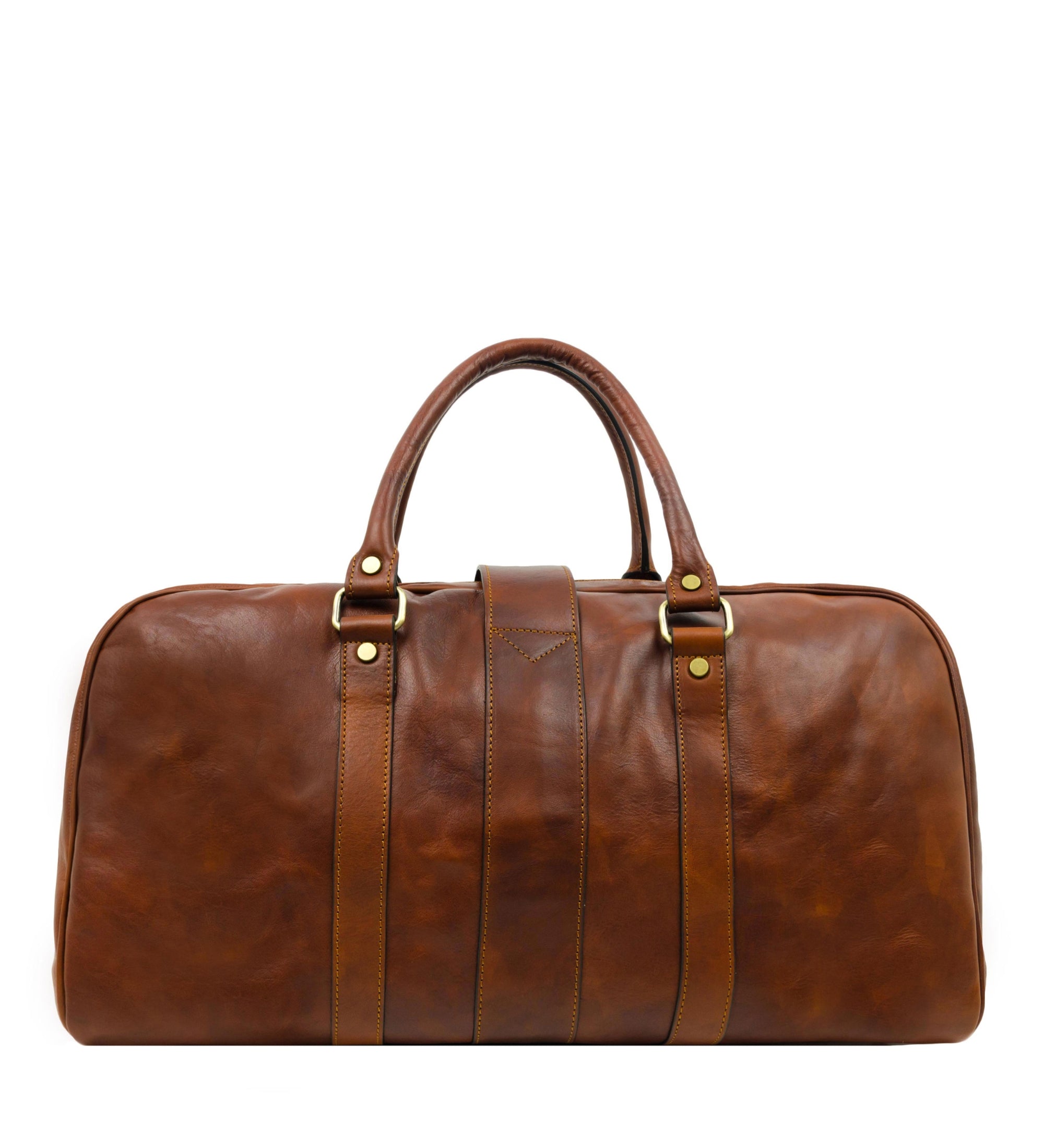 Womens Cognac Brown Matte Leather Travel Bag
