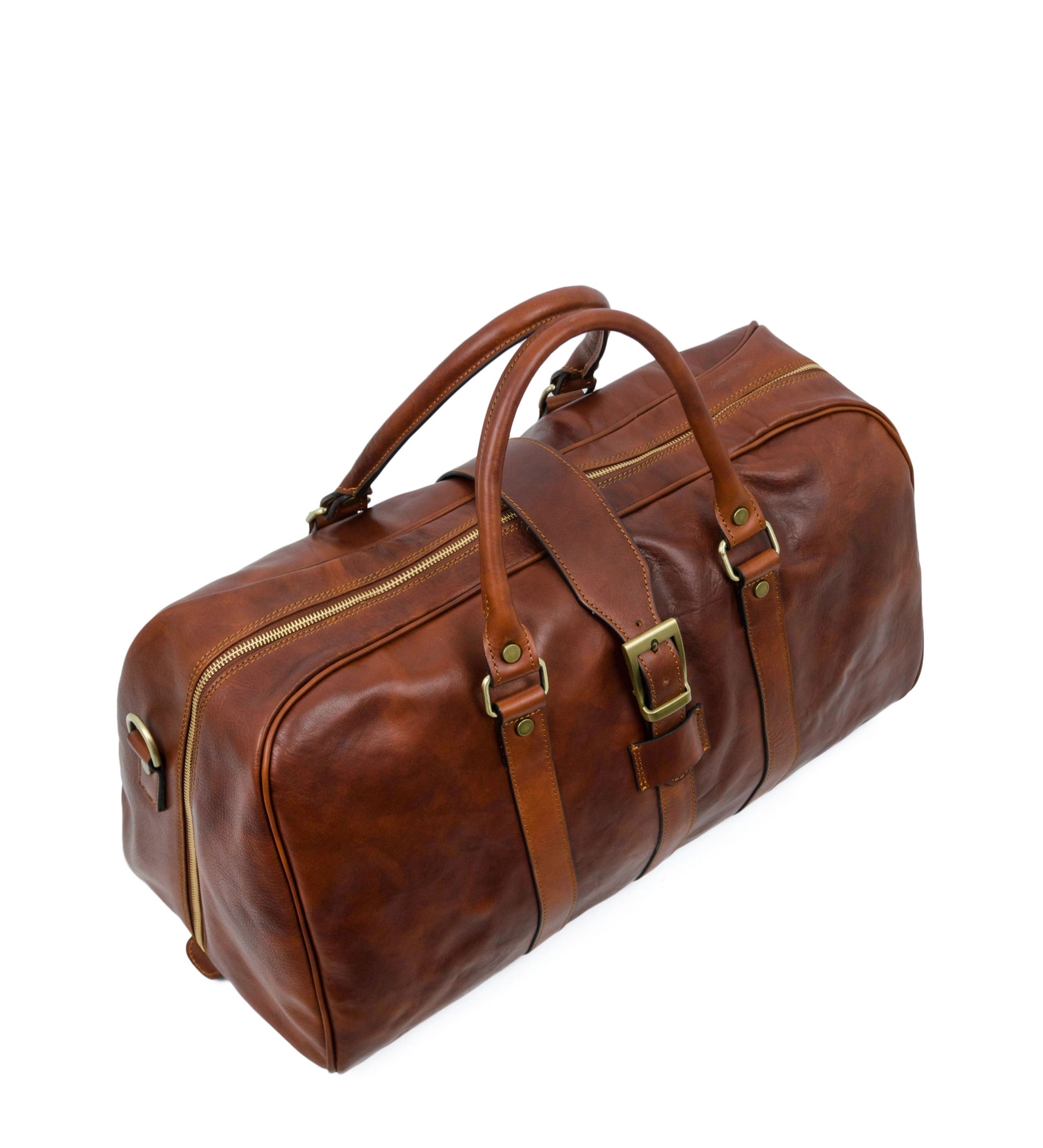 Womens Cognac Brown Matte Leather Travel Bag