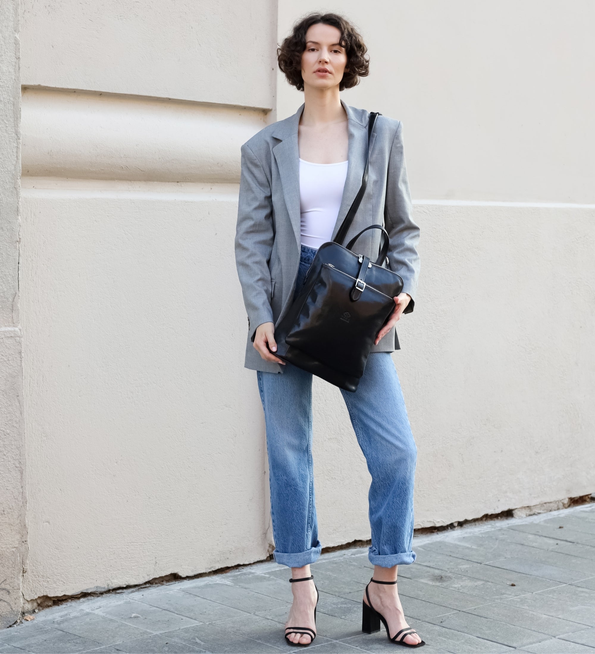 Women’s Leather Briefcase Laptop Bag (Black)