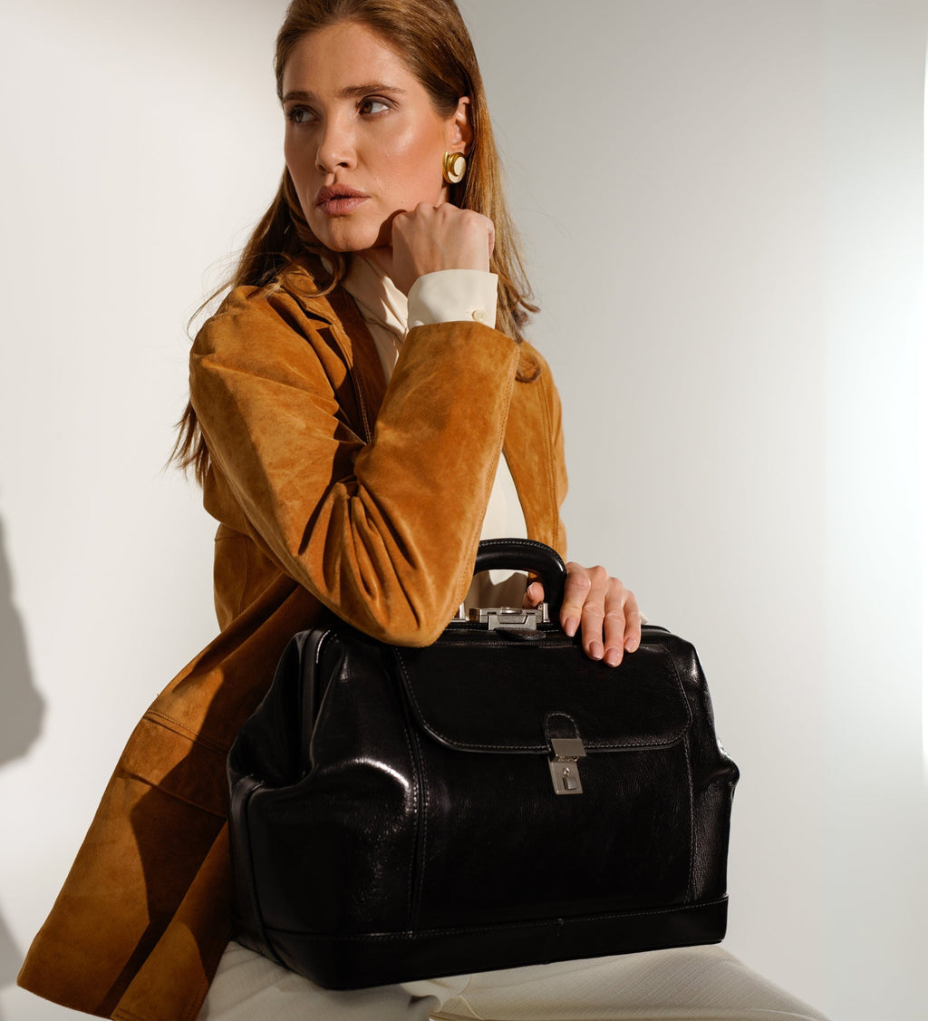 Large Italian Leather Doctor Bag for Women