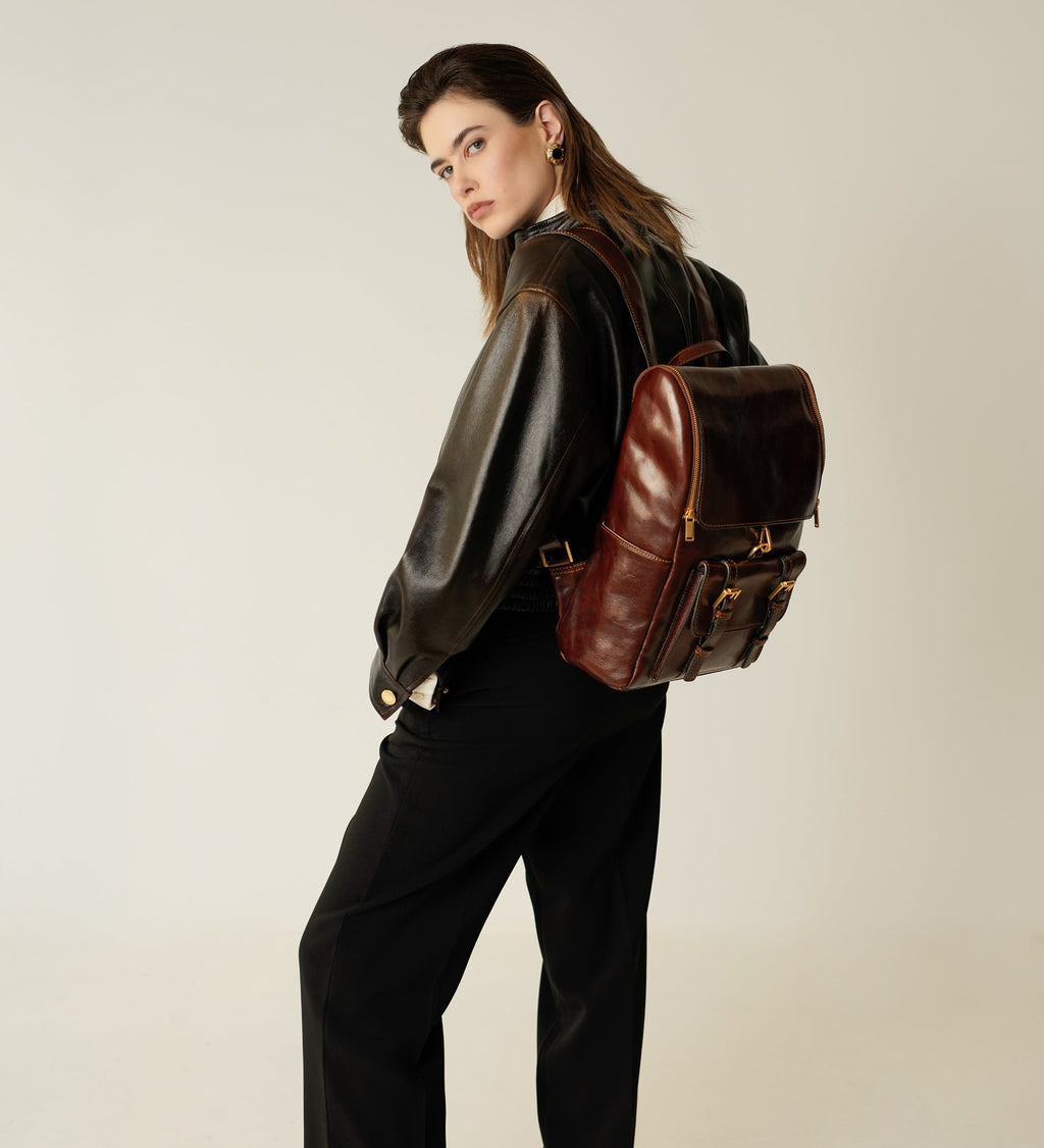 Women’s Full-Grain Leather Backpack – Tall Flap