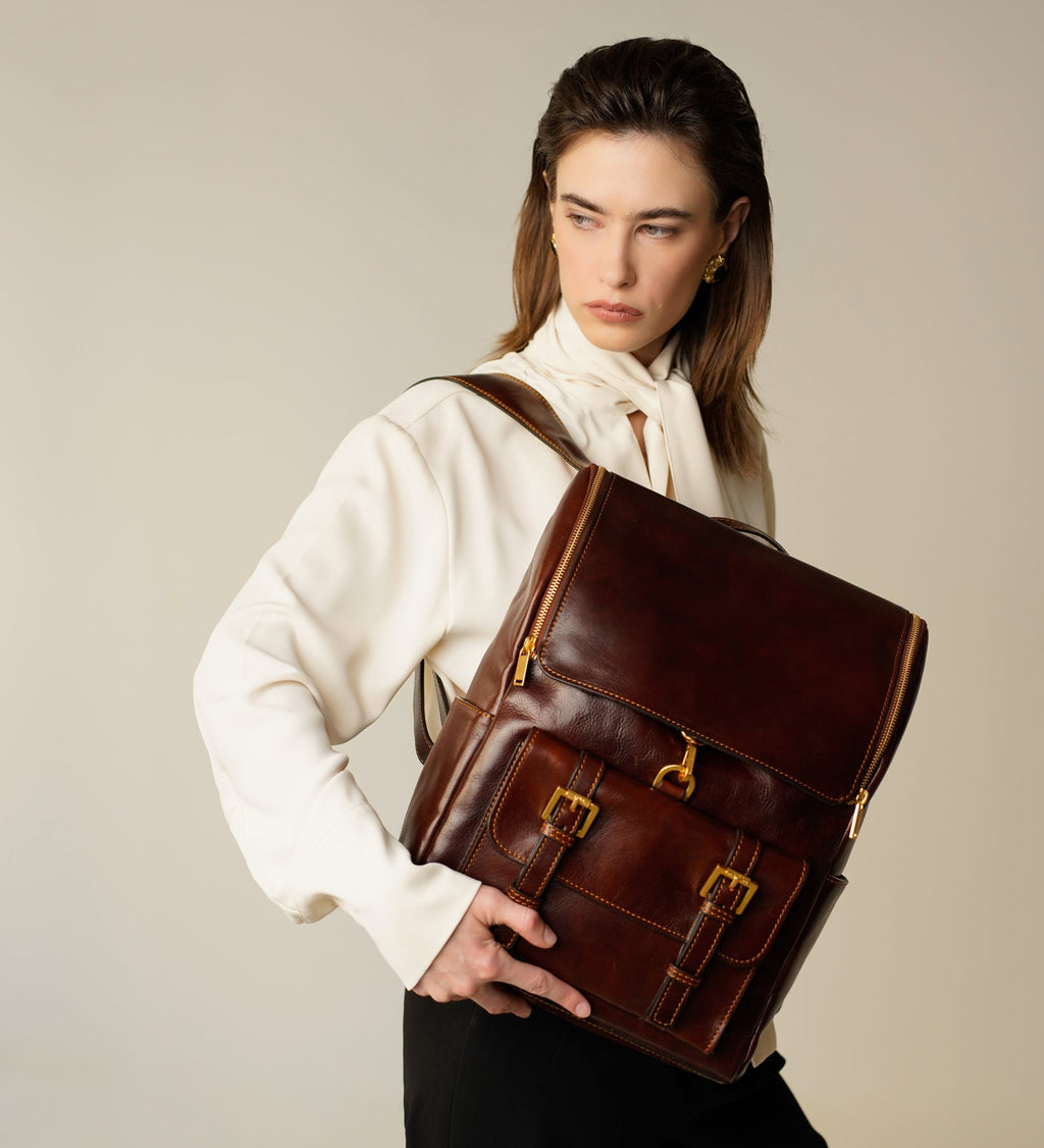 Women’s Full-Grain Leather Backpack – Tall Flap
