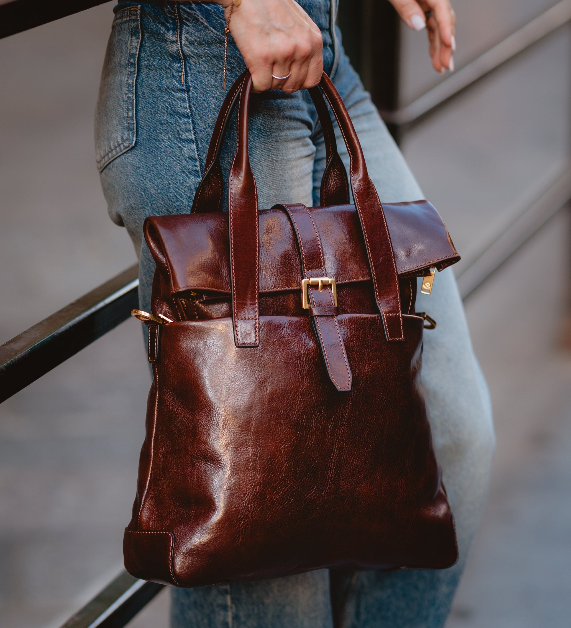 Convertible Leather Backpack Shoulder Bag