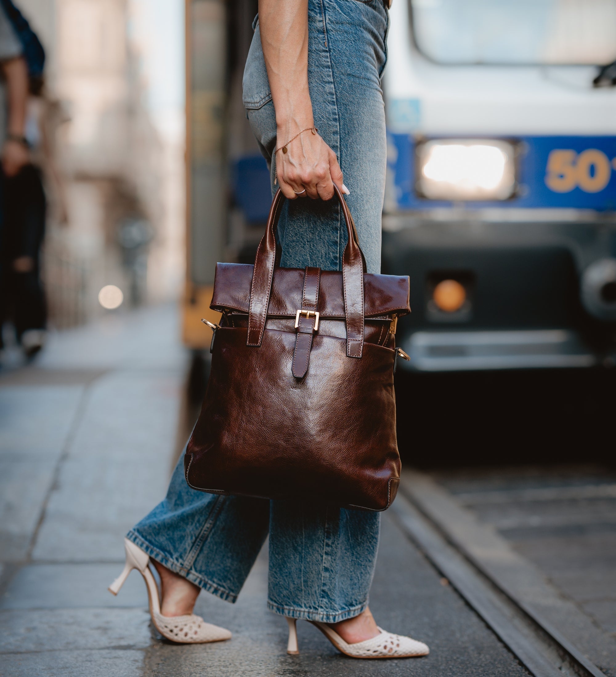 Convertible Leather Backpack Shoulder Bag