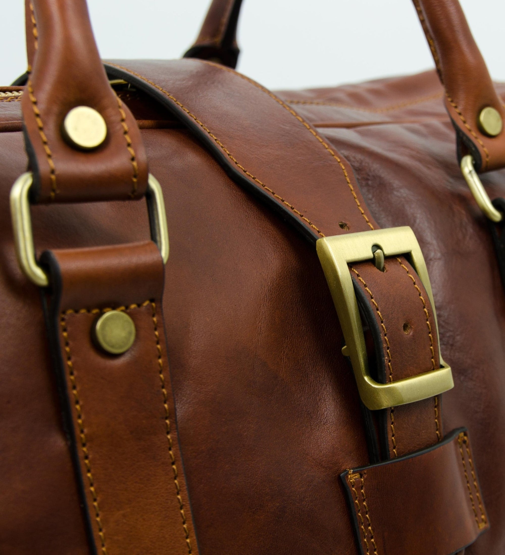 Womens Cognac Brown Matte Leather Travel Bag