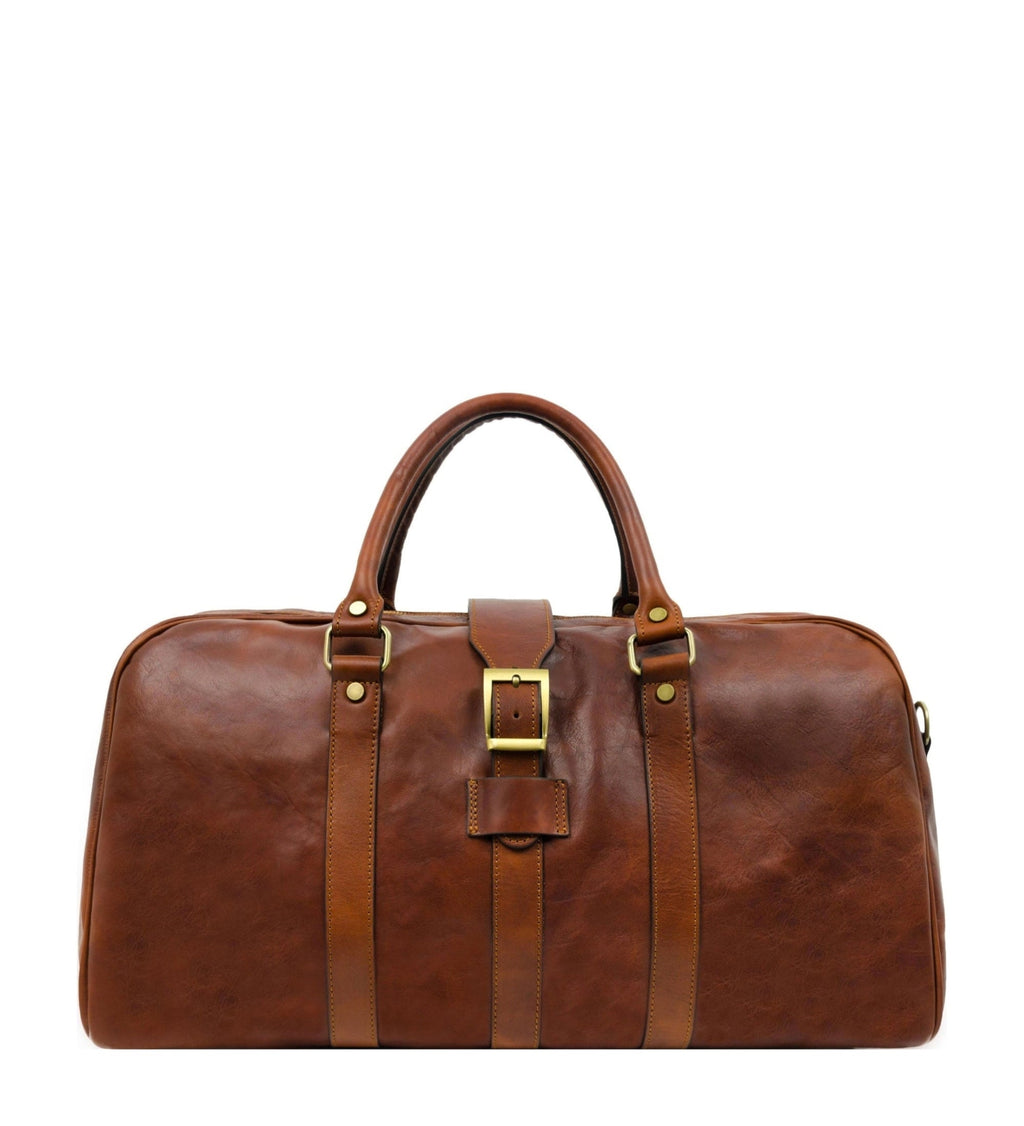 Womens Cognac Brown Matte Leather Travel Bag